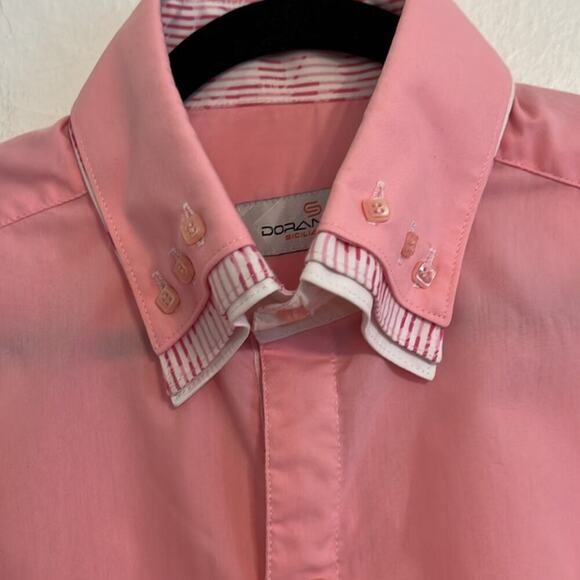 Doramafi Men’s XL Bubble Gum Pink LS Triple Collar Pearl Button Dress Shirt - Picture 2 of 9